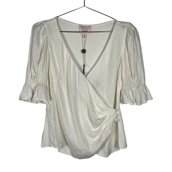 Cinq A Sept Theo Top Wrap Surplice V Neck Blouse Ivory Jacquard Small NWT - Picture 4 of 14